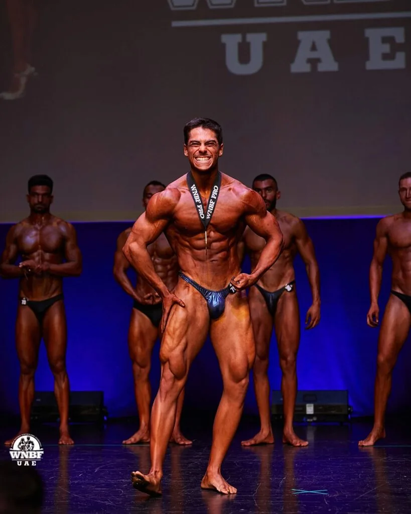 Emad Deznabi on stage as a WNBF Pro